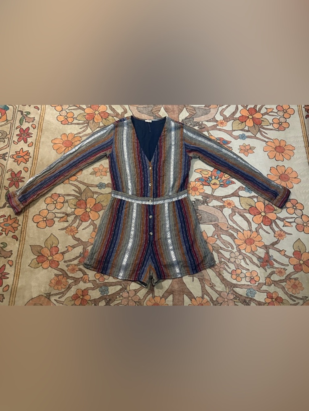 En Creme Multicolor Striped Sequin Romper